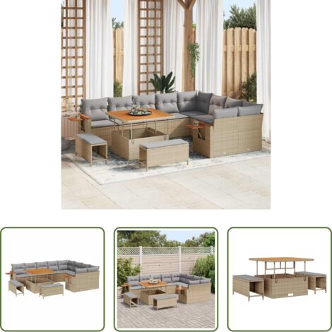 Cojín exterior -  Conjunto de sofás de jardín con cojín 12 pcs Beige y Gris Claro