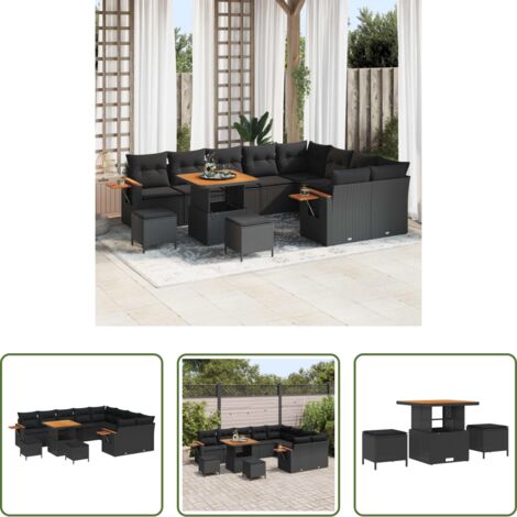 Cojín exterior -  Conjunto de sofás de jardín con cojín 12 pcs Negro