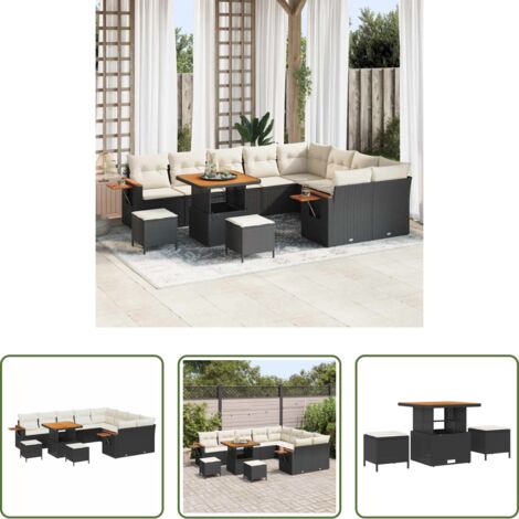 Cojín exterior -  Conjunto de sofás de jardín con cojín 12 pcs Negro y crema