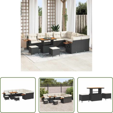 Cojín exterior -  Conjunto de sofás de jardín con cojín 12 pcs Negro y crema