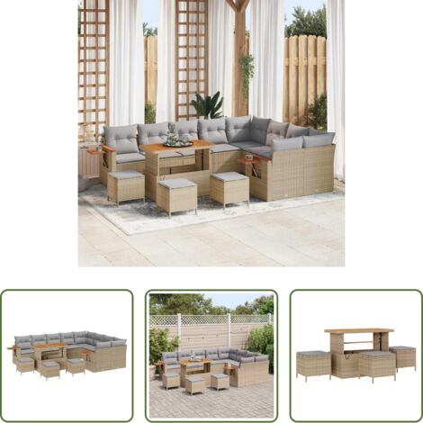 Cojín exterior -  Conjunto de sofás de jardín con cojín 13 pcs Beige y Gris Claro