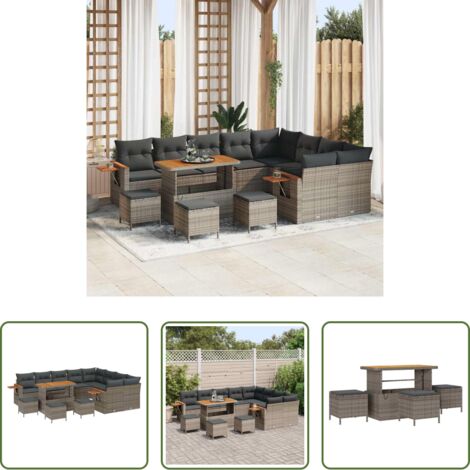 Cojín exterior -  Conjunto de sofás de jardín con cojín 13 pcs Gris