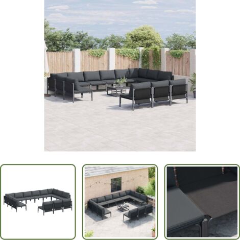Cojín exterior -  Conjunto de sofás de jardín con cojín 13 pcs Negro Acero