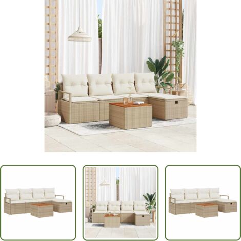 Cojín exterior -  Conjunto de sofás de jardín con cojín 6 pcs Beige Poliratán