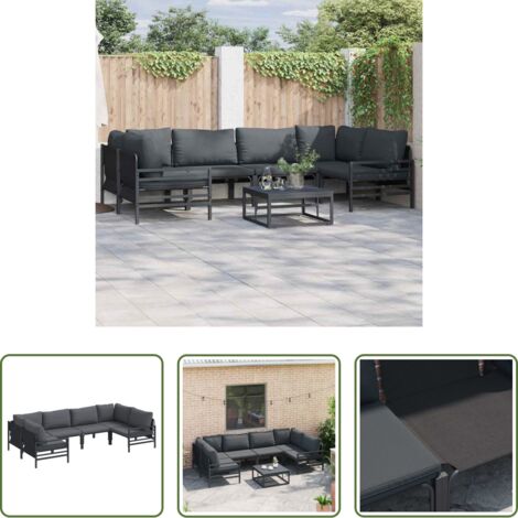 Cojín exterior -  Conjunto de sofás de jardín con cojín 6 pcs Negro Acero