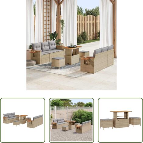 Cojín exterior -  Conjunto de sofás de jardín con cojín 9 pcs Beige y Gris Claro