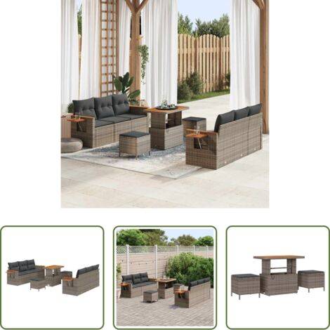 Cojín exterior -  Conjunto de sofás de jardín con cojín 9 pcs Gris