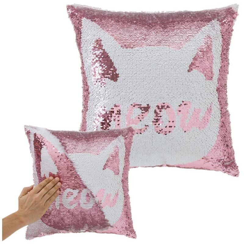 

Lolahome - Cojín gato moderno rosa de lentejuelas de 40x40 cm