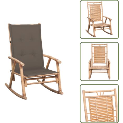 Cojín impermeable - vidaXL Silla mecedora con cojín bambú - Silla mecedora exterior
