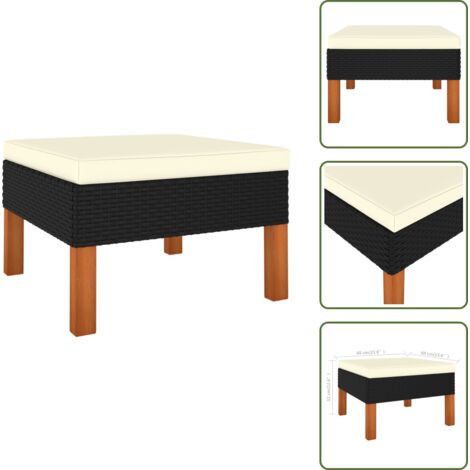 Cojín lavable - vidaXL Reposapiés de ratán sintético y madera maciza de eucalipto - Cojín de jardín