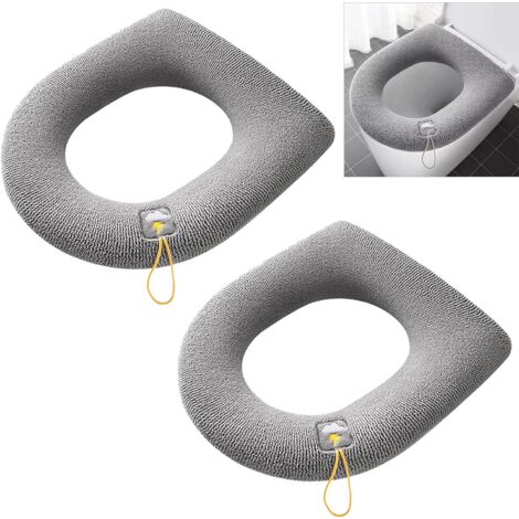 Cojín para asiento de inodoro, 2 piezas, funda para asiento de inodoro, lavable, de tela cálida, con hebilla colgante para asiento de inodoro universal (gris)