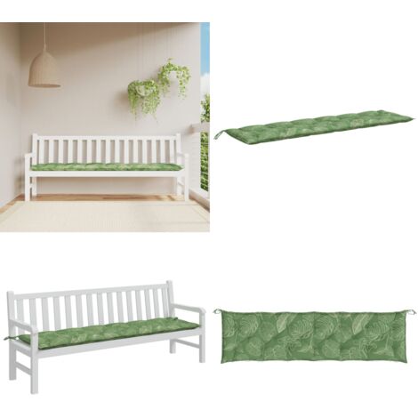 Cojín para banco de jardín tela estampado de hojas 200x50x7 cm - Cojín para exterior - Cojín de jardín