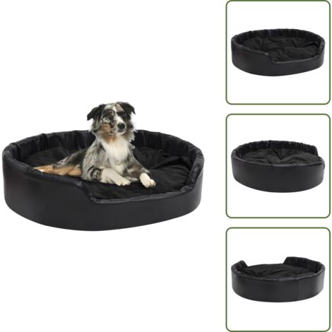 Cojín para gatos - vidaXL Cama para perros felpa y cuero sintético negro 99x89x21 cm - Sofá para animales