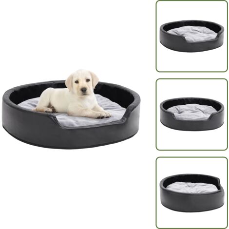 Cojín para gatos - vidaXL Cama para perros felpa y cuero sintético negro gris 79x70x19 cm - Sofá para animales