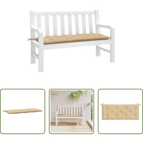 Cojín para jardín -  Cojín para banco de jardín tela beige melange 120x50x7 cm