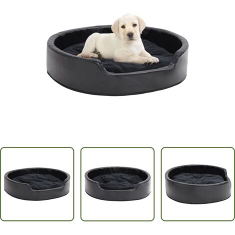 Cojín para mascotas -  Cama para perros felpa y cuero sintético negra 79x70x19 cm
