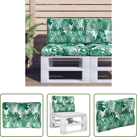 Cojín para patio -  Cojín para palés tela estampado de hojas 50x40x12 cm