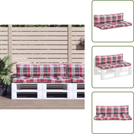 Cojín para patio - vidaXL Cojines para sofá de palets 2 unidades tela cuadros rojo - Cojín de cuadros