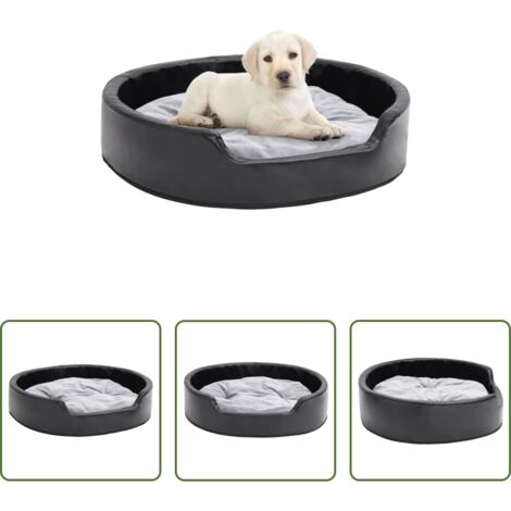 Cojín para perros -  Cama para perros felpa y cuero sintético negro gris 79x70x19 cm