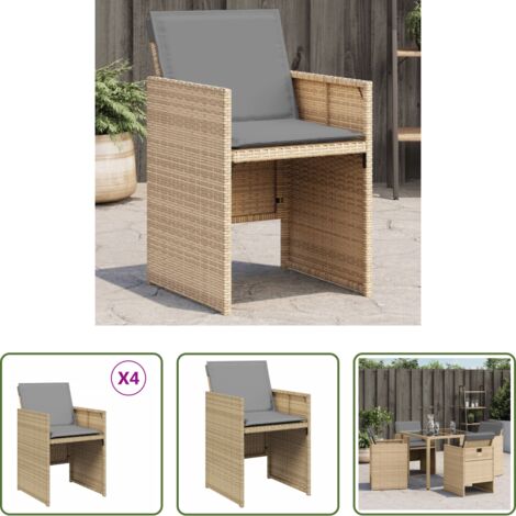 Cojín para silla -  Sillones jardín con cojines 4 uds ratán sintético beige mezcla