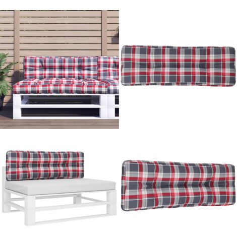 Cojín para sofá de palets tela a cuadros rojo 120x40x12 cm - Cojín exterior - Cojín para jardín