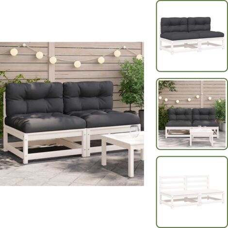 Cojín para sofá - vidaXL Sofás jardín sin reposabrazos con cojines 2 uds madera blanco - Muebles de jardín