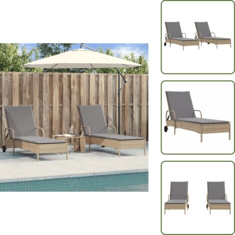 Cojín para tumbona - vidaXL Tumbonas con cojines 2 unidades ratán sintético beige - Muebles de jardín