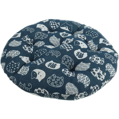 Cojín redondo de algodón para silla Crediri de 40 x 40 cm, más grueso, para oficina, con diseño de gato azul