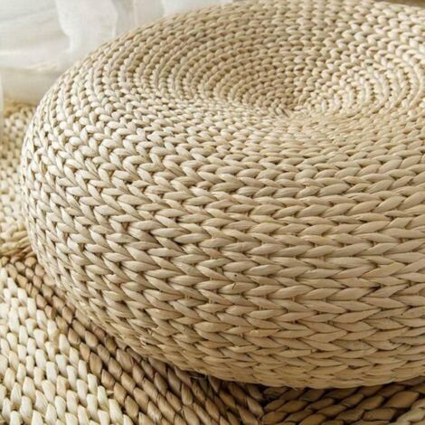 Cojín redondo de paja para tatami, cojín de suelo natural, cojín redondo para meditación y yoga, cojín de estilo japonés de 40 cm