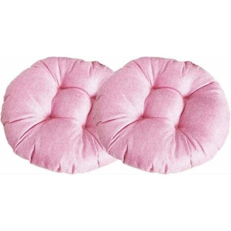 Cojín redondo grueso para silla, color liso, juego de 2, cómodo tatami de lino transpirable para interior, exterior, jardín y patio (rosa, 40 x 40 x 9 cm).