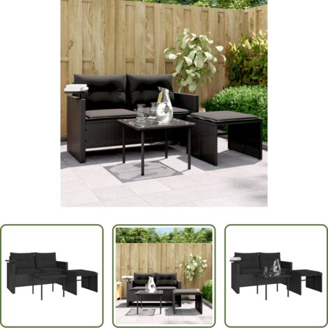 Cojín -  Set de sofás de jardín con cojines 3 pzas ratán sintético negro