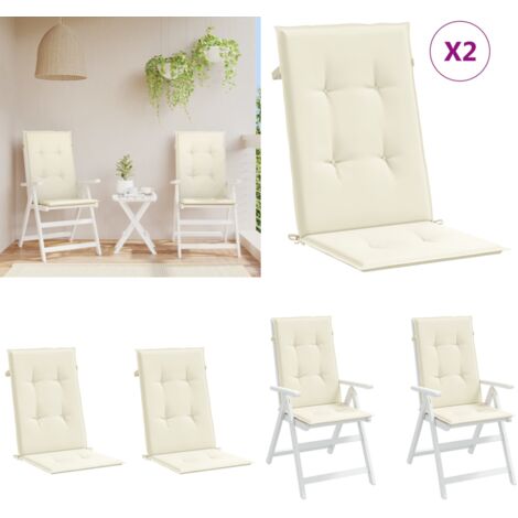 Cojín silla de jardín respaldo alto 2 uds tela crema 120x50x3cm - Cojín de silla - Cojín alto