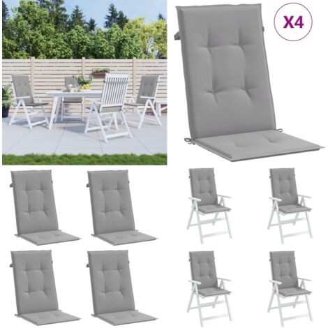 Cojín silla de jardín respaldo alto 4 uds tela gris 120x50x3 cm - Cojín de silla - Cojín alto