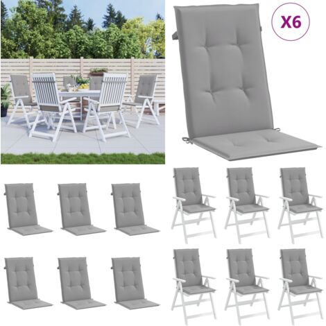 Cojín silla de jardín respaldo alto 6 uds tela gris 120x50x3 cm - Cojín de silla - Cojín alto