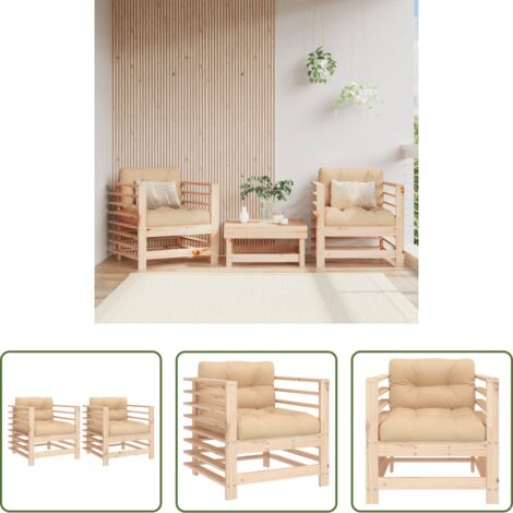 Cojín - Sillones de jardín con cojines 2 uds madera maciza de pino