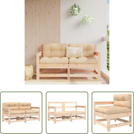 Cojín - Sillones de jardín con cojines 2 uds madera maciza de pino