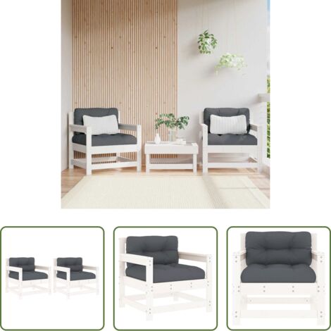 Cojín - Sillones de jardín con cojines 2 uds madera maciza pino blanco