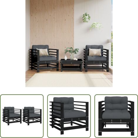 Cojín - Sillones de jardín con cojines 2 uds madera maciza pino negro