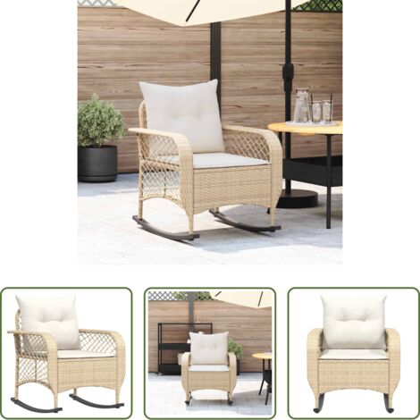 Cojín sintético -  Silla mecedora de jardín con cojines ratán sintético beige