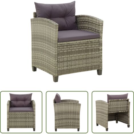 Cojín sintético -  Sillón de jardín con cojines ratán sintético gris