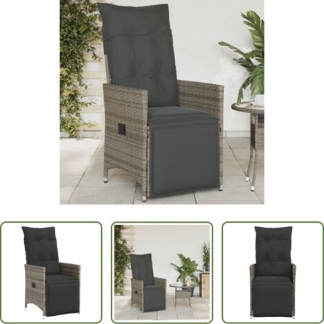 Cojín sintético -  Sillón reclinable de jardín con cojines ratán sintético gris