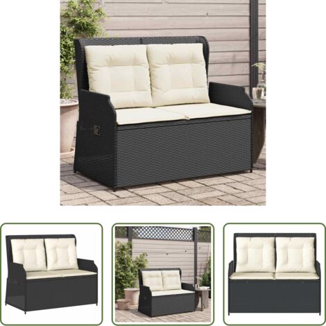 Cojín sintético -  Sillón reclinable de jardín con cojines ratán sintético negro