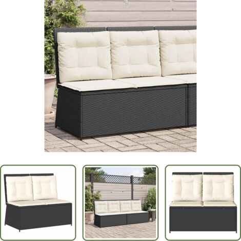 Cojín sintético -  Sillón reclinable de jardín con cojines ratán sintético negro