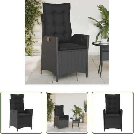 Cojín sintético -  Sillón reclinable de jardín con cojines ratán sintético negro