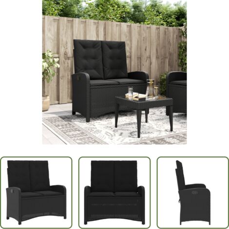 Cojín sintético -  Sillón reclinable de jardín con cojines ratán sintético negro