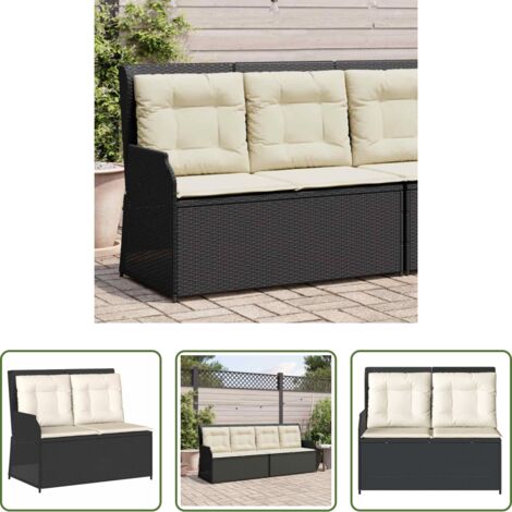 Cojín sintético -  Sillón reclinable de jardín con cojines ratán sintético negro
