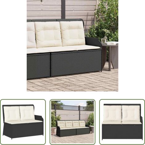 Cojín sintético -  Sillón reclinable de jardín con cojines ratán sintético negro
