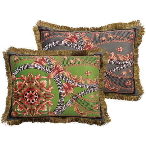 Cojin Velvet Relleno Plumas Con Flecos 60X13X45 Cm