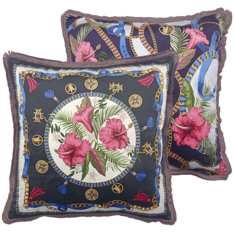 Cojin Velvet Relleno Plumas Con Flecos 60X13X60 Cm