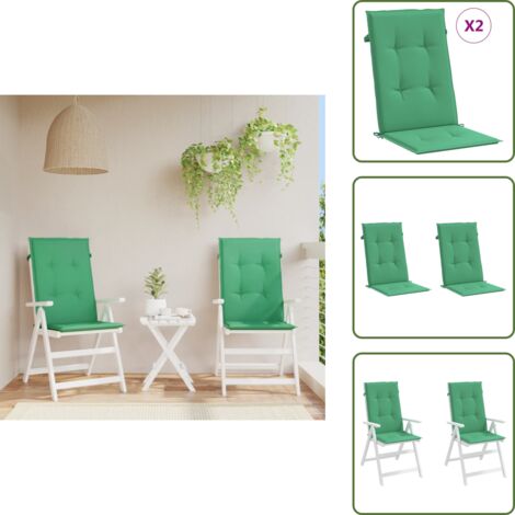 Cojín verde - vidaXL Cojín silla de jardín respaldo alto 2 uds tela verde 120x50x3cm - Cojín exterior